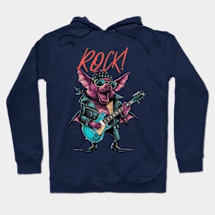 Vintage Bat Rocker on Guitar Hoodie